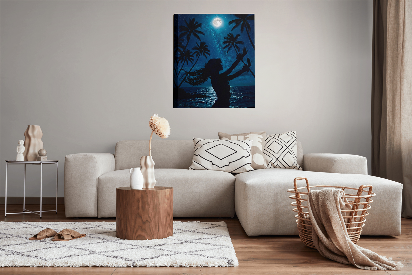 Moonlight Hula Wall Art – Tropical Hawaiian Dancer Silhouette | Tile, Metal, Canvas & Acrylic Prints