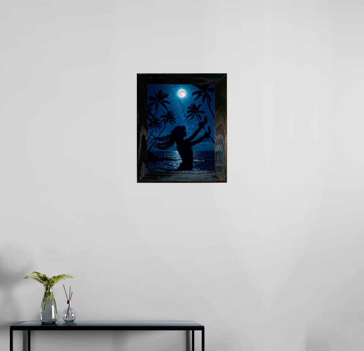 Moonlight Hula Wall Art – Tropical Hawaiian Dancer Silhouette | Tile, Metal, Canvas & Acrylic Prints