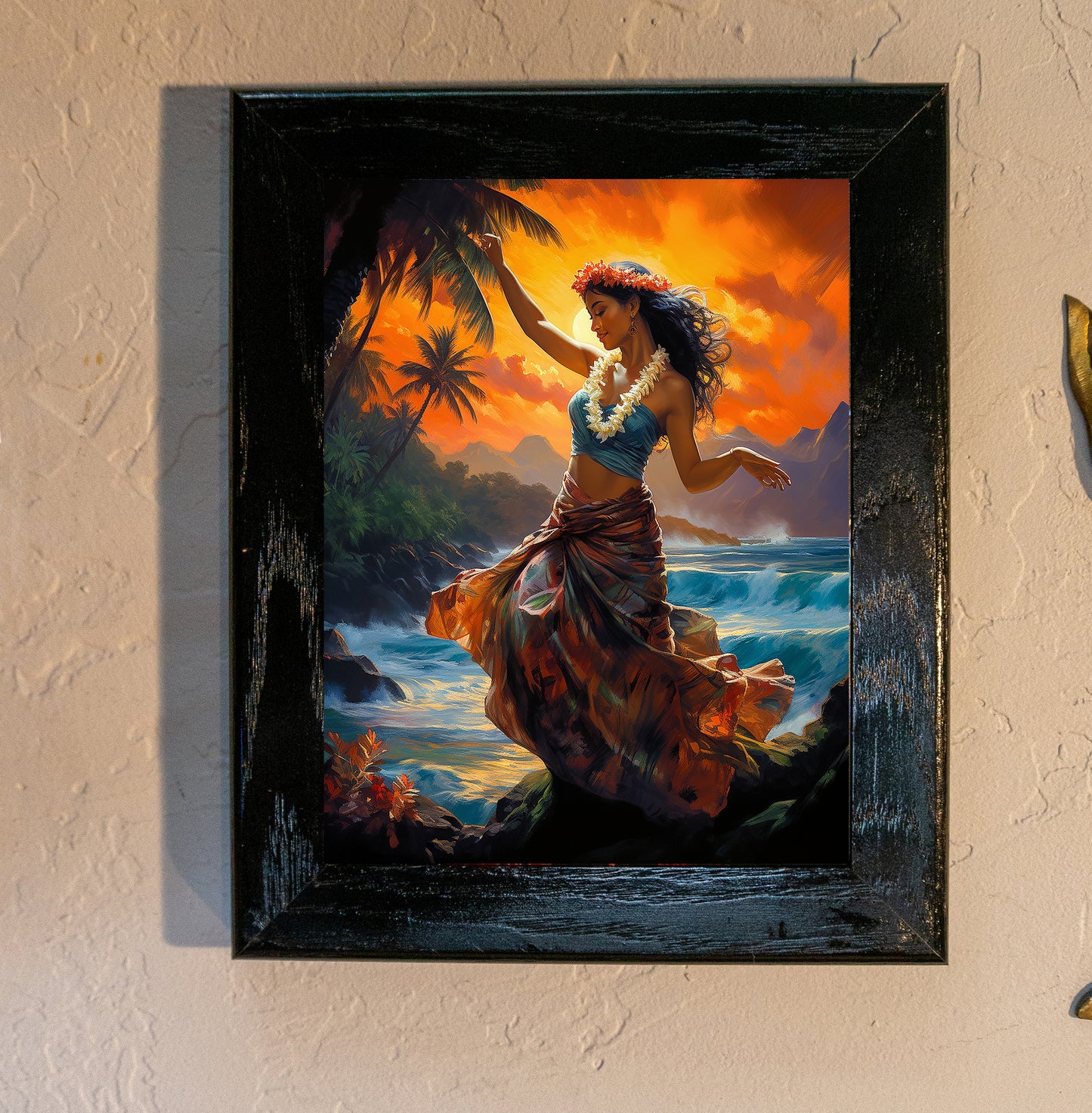 Hawaiian Hula Dancer on Sunset Night Dancing on the Beach Ceramic Tile Wall Art