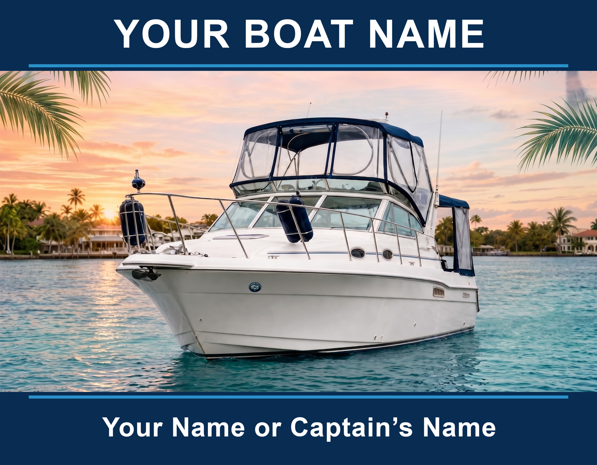 Boat portrait template showing placement for the boat name and captain or owner name