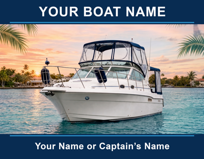 Boat portrait template showing placement for the boat name and captain or owner name
