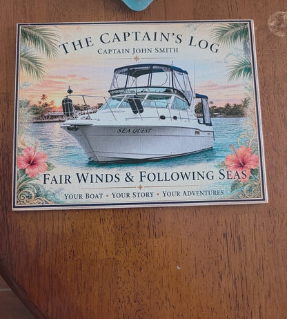 Personalized Boat Portrait Wall Art with Mahogany Resin Anchor