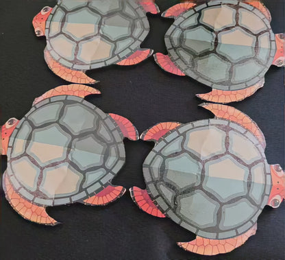 Handcrafted Wooden Turtle Coaster Set – Tropical Sea Turtle Drink Coasters (Set)