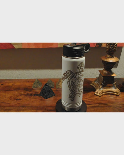 White Tribal Sea Turtle 20 oz Insulated Water Bottle