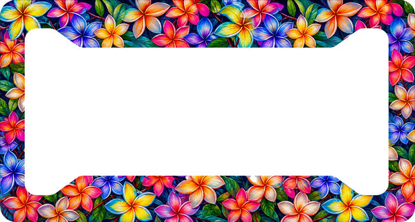 Colorful Plumeria License Plate Frame – Tropical Hawaiian Car Decor