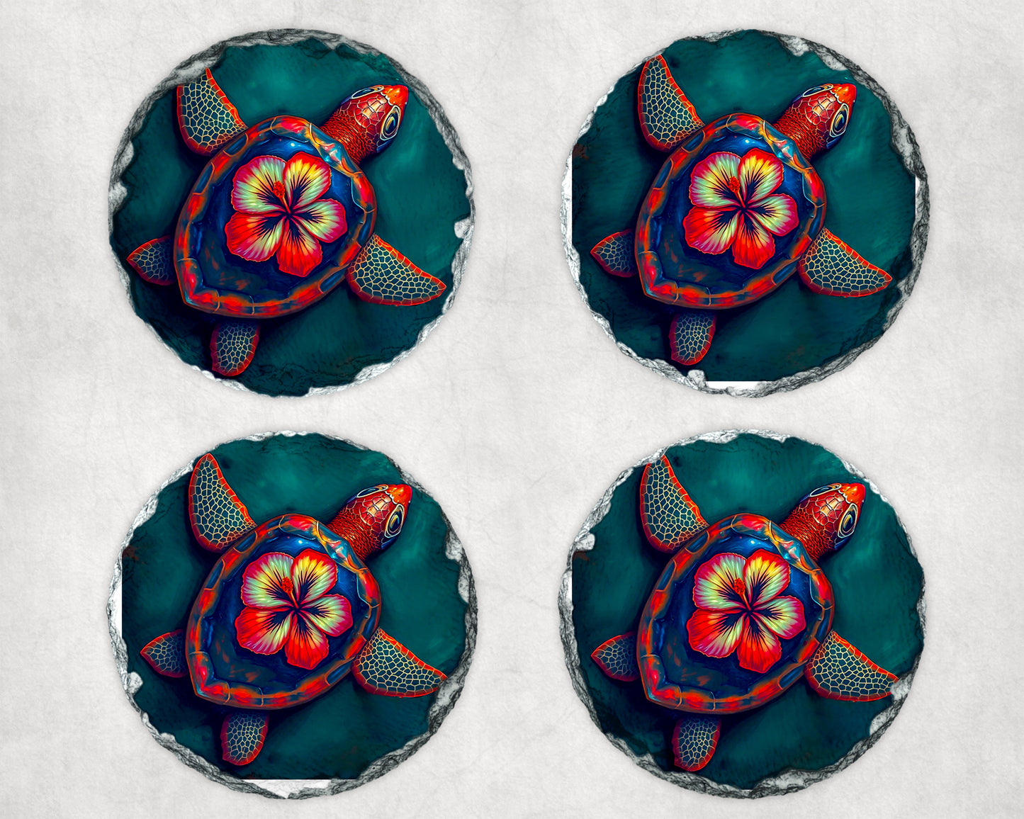 Hibiscus Turtle Coaster - Stunning coaster featuring a vibrant turtle