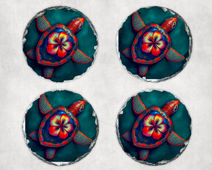 Hibiscus Turtle Coaster - Stunning coaster featuring a vibrant turtle