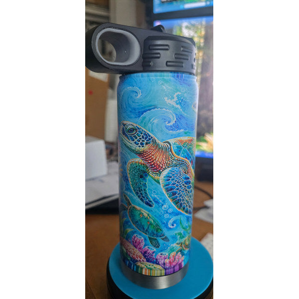 Full 20 oz Sea Turtle stainless steel water bottle with black flip-top lid centered in a square thumbnail.