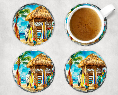 Surf Shack Slate Coasters – Round or Square | Tropical Tiki Bar Decor
