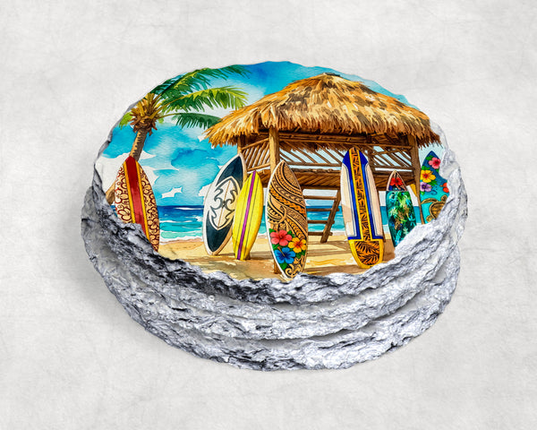 Surf shack tiki bar drink coasters, set of 4 — primary product photo | Beach Hut Decor