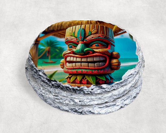 Tiki Totem Face Coasters Set - Vibrant Tropical Drink Coasters for Beach Vibes