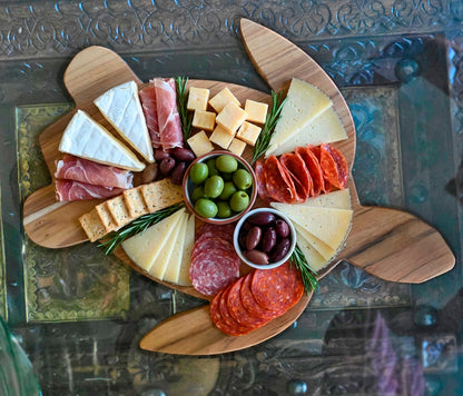 Solid Teak Sea Turtle Serving & Charcuterie Board – 1″ Thick Premium Hardwood