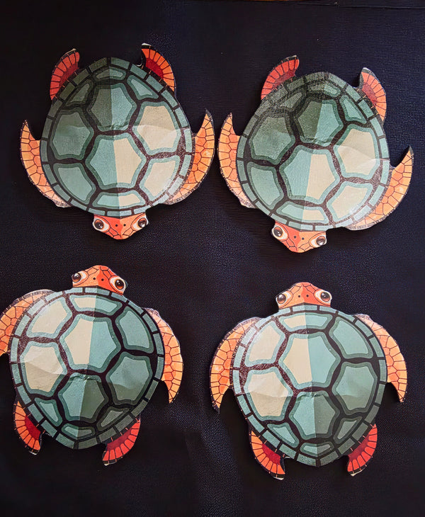 Handcrafted Wooden Turtle Coaster Set – Tropical Sea Turtle Drink Coasters (Set)